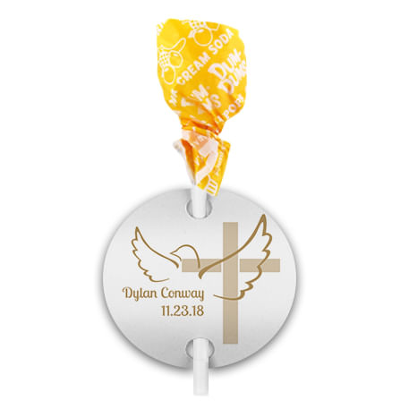 Personalized Confirmation Dove & Cross Dum Dums with Gift Tag (75 pops)
