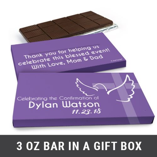 Deluxe Personalized Confirmation Dove & Cross Girl Chocolate Bar in Gift Box (3oz Bar)