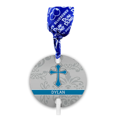 Personalized Confirmation Colored Cross Dum Dums with Gift Tag (75 pops)