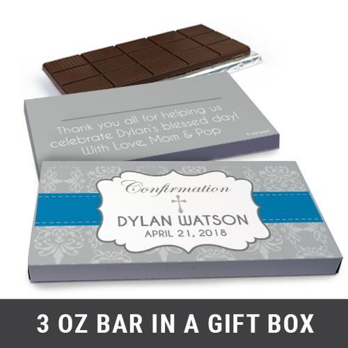 Deluxe Personalized Confirmation Boy's Ribbon Chocolate Bar in Gift Box (3oz Bar)