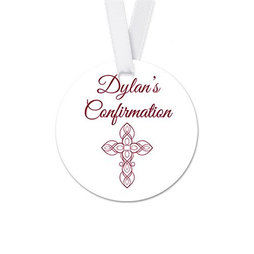 Personalized Merlot Cross Confirmation Round Favor Gift Tags (20 Pack)