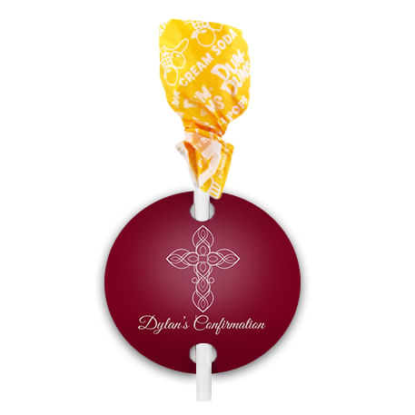 Personalized Confirmation Crimson Cross Dum Dums with Gift Tag (75 pops)