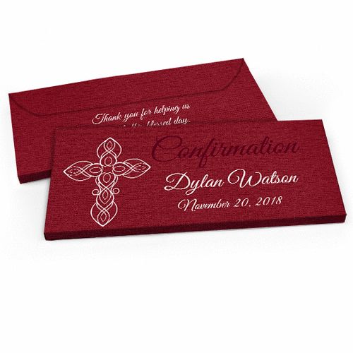 Deluxe Personalized Crimson Cross Confirmation Candy Bar Favor Box