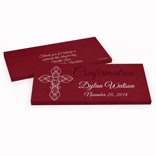 Deluxe Personalized Crimson Cross Confirmation Chocolate Bar in Gift Box