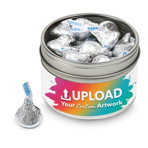 Add Your Artwork Small Tin with Silver Hershey's Kisses