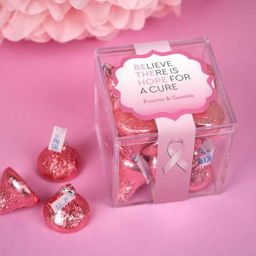 Personalized Breast Cancer Awareness Be the Hope JUST CANDY® favor cube with Hershey's Kisses