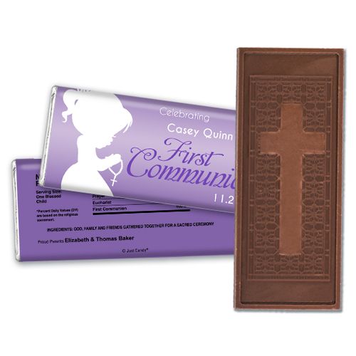 Communion Embossed Cross Chocolate Bar Child in Prayer