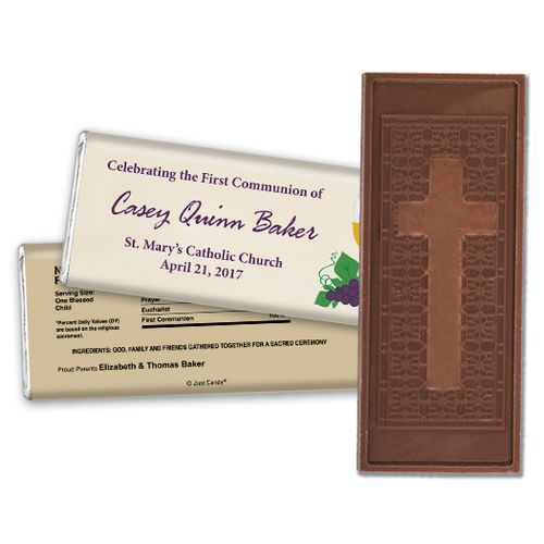 First Communion Embossed Cross Chocolate Bar Chalice and Eucharist