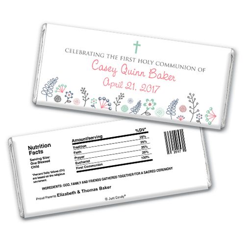 Blooming Life First Communion Personalized Hershey's Bar Assembled