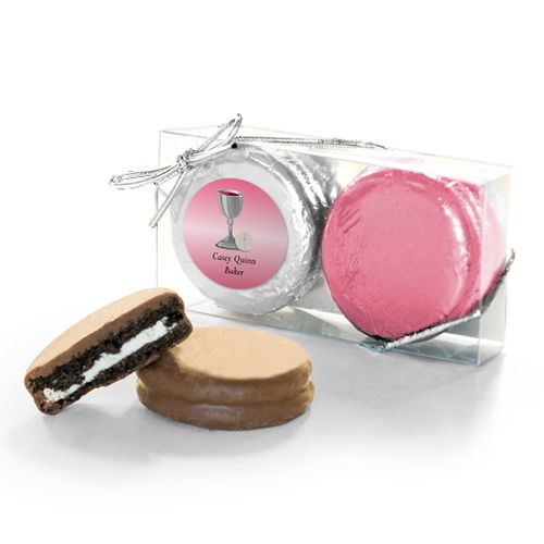 Personalized First Communion Pink Host & Silver Chalice 2PK Chocolate Covered Oreo Cookies