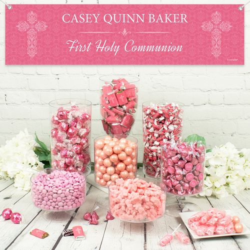 Personalized Girl First Communion Elegant Cross Deluxe Candy Buffet