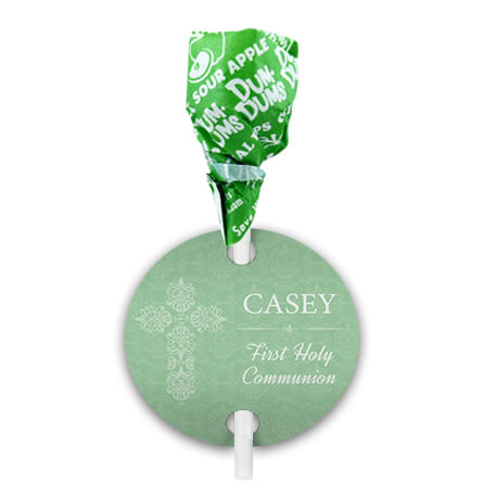 Personalized Elegant Cross First Communion Dum Dums with Gift Tag (75 pops)