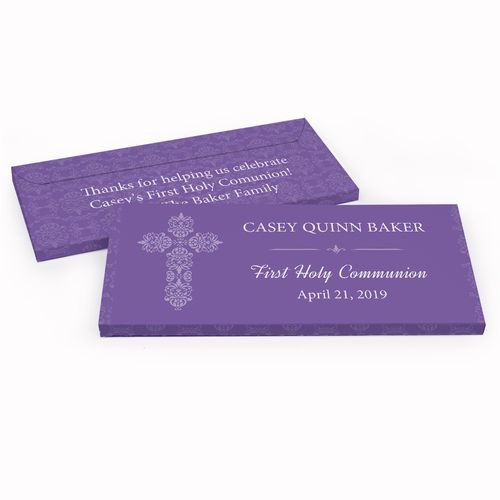 Deluxe Personalized Elegant Cross First Communion Chocolate Bar in Gift Box