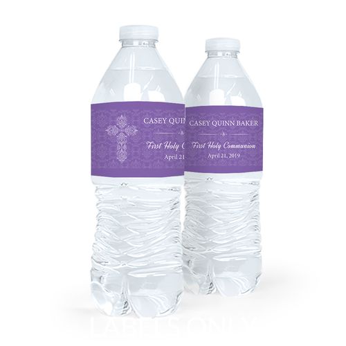 Personalized Communion Elegant Cross Water Bottle Sticker Labels (5 Labels)