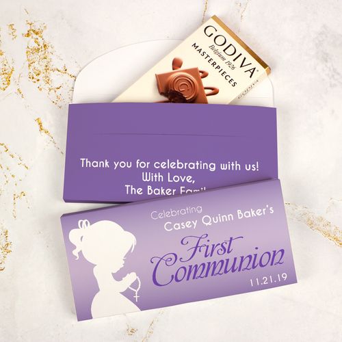 Deluxe Personalized First Communion Godiva Chocolate Bar in Gift Box- Girl in Prayer