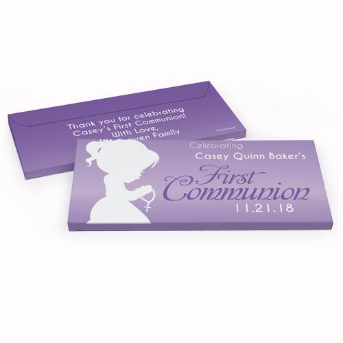 Deluxe Personalized Child in Prayer First Communion Chocolate Bar in Gift Box