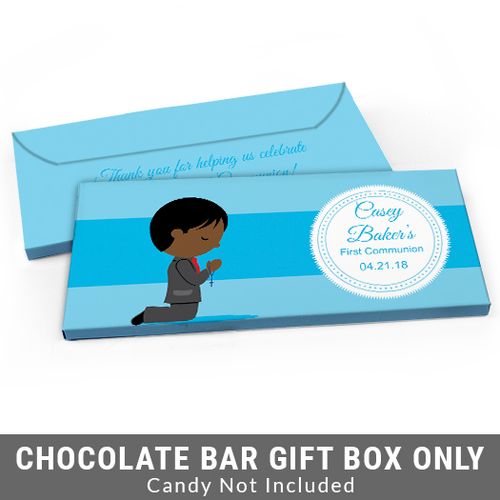 Deluxe Personalized Little Boy in Prayer First Communion Candy Bar Favor Box