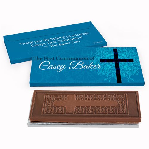 Deluxe Personalized Shining Day First Communion Embossed Chocolate Bar in Gift Box