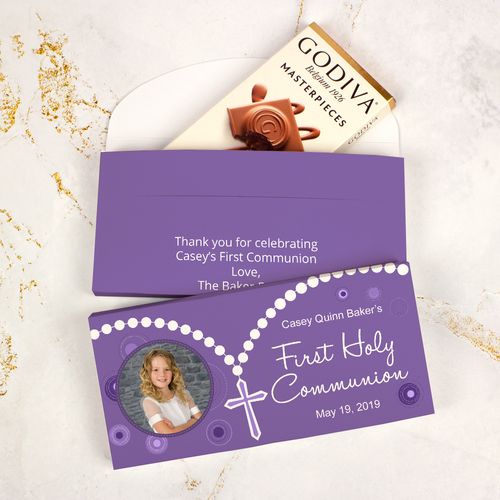Deluxe Personalized First Communion Godiva Chocolate Bar in Gift Box- Rosary