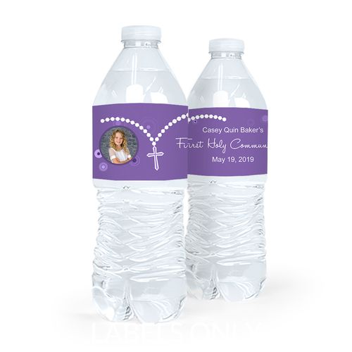 Personalized Communion Rosary Photo Water Bottle Sticker Labels (5 Labels)