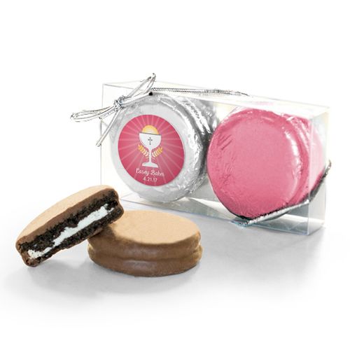 Personalized First Communion Pink Chalice & Holy Host 2PK Chocolate Covered Oreo Cookies