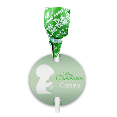 Personalized Boy Child in Prayer First Communion Dum Dums with Gift Tag (75 pops)