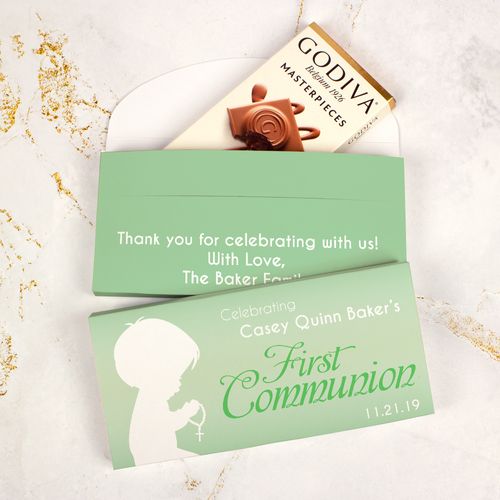 Deluxe Personalized First Communion Godiva Chocolate Bar in Gift Box- Child in Prayer