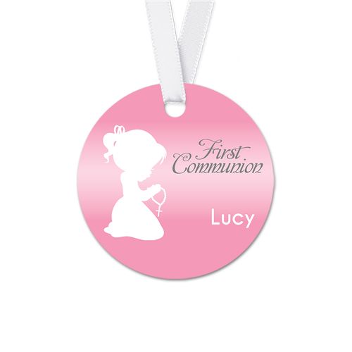 Personalized Child in Prayer Communion Round Favor Gift Tags (20 Pack)