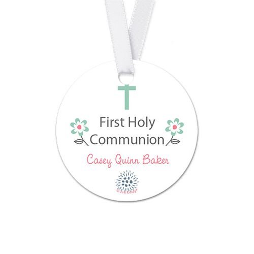 Personalized Blooming Communion Round Favor Gift Tags (20 Pack)