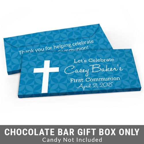 Deluxe Personalized Initial Cross First Communion Candy Bar Favor Box