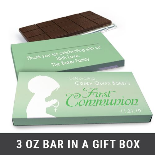 Deluxe Personalized Child in Prayer First Communion Chocolate Bar in Gift Box (3oz Bar)