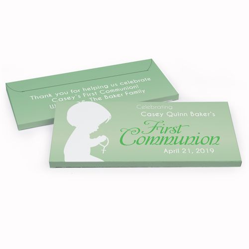 Deluxe Personalized Child in Prayer First Communion Chocolate Bar in Gift Box