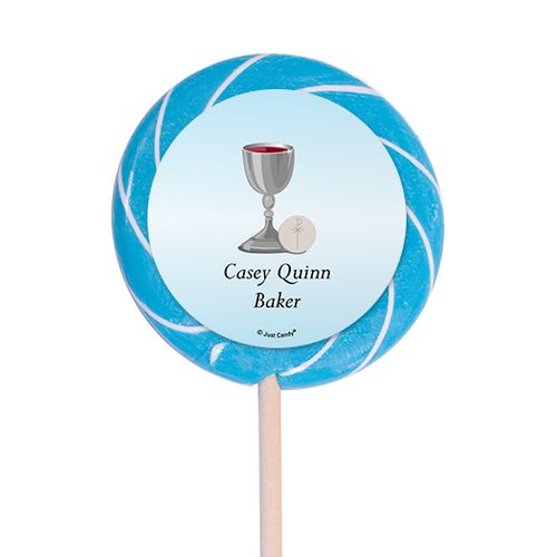 Personalized Communion 3" Swirly Pop Host and Silver Chalice (12 Pack)