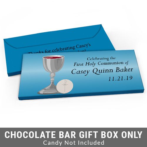 Deluxe Personalized Host & Silver Chalice First Communion Candy Bar Favor Box