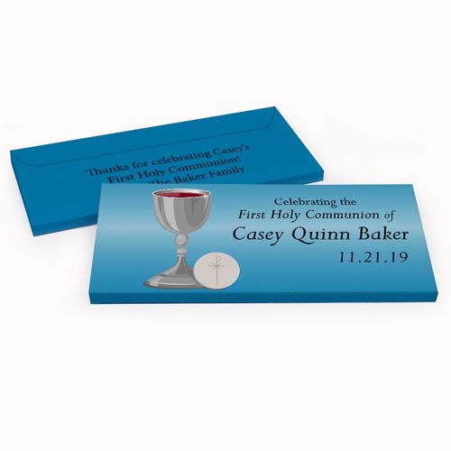 Deluxe Personalized Host & Silver Chalice First Communion Chocolate Bar in Gift Box