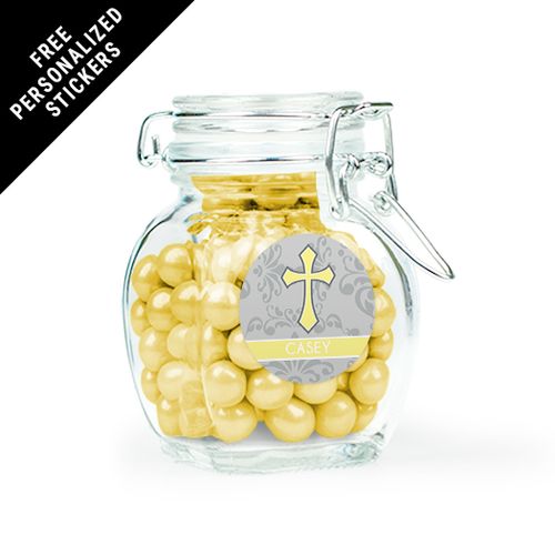 Communion Favor Personalized Latch Jar Fluer Di Lis Cross (6 Pack)