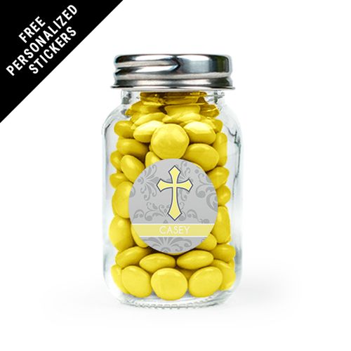 Personalized Communion Mini Mason Jar Fluer Di Lis Cross (12 Pack)
