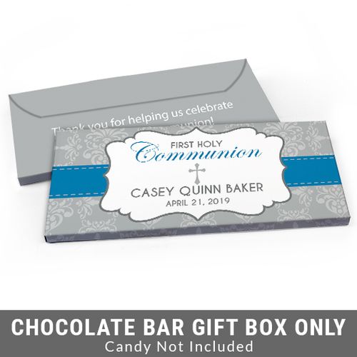 Deluxe Personalized Fluer Di Lis Cross First Communion Candy Bar Favor Box