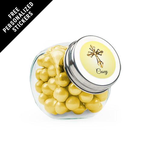 Personalized Communion Mini Side Jar Gold Cross (24 Pack)