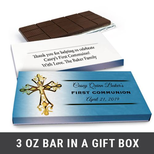 Deluxe Personalized Gold Cross First Communion Chocolate Bar in Gift Box (3oz Bar)