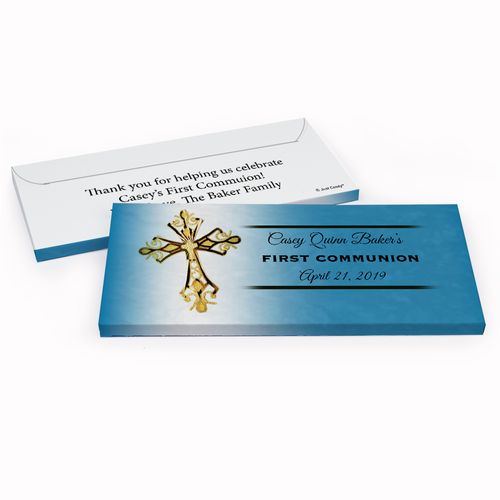 Deluxe Personalized Gold Cross First Communion Chocolate Bar in Gift Box