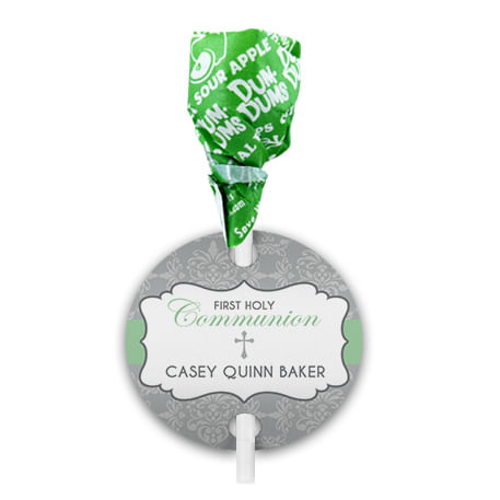 Personalized Fluer Di Lis Cross First Communion Dum Dums with Gift Tag (75 pops)