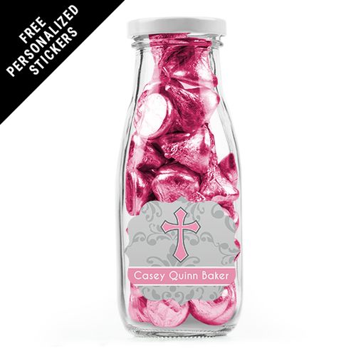 Personalized Communion Milk Bottle Fluer Di Lis Cross (12 Pack)
