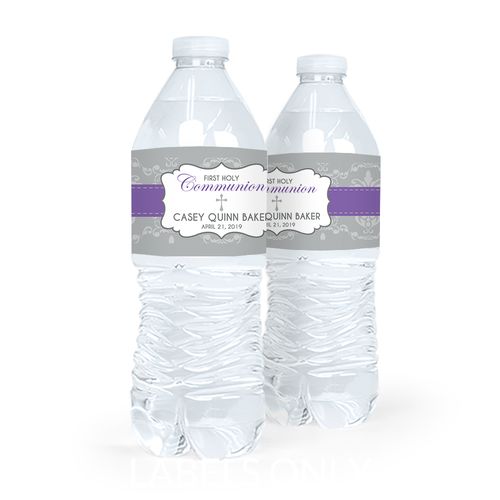 Personalized Communion Fluer Di Lis Cross Water Bottle Sticker Labels (5 Labels)