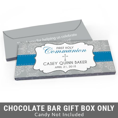 Deluxe Personalized Fluer de Lis Cross First Communion Candy Bar Favor Box