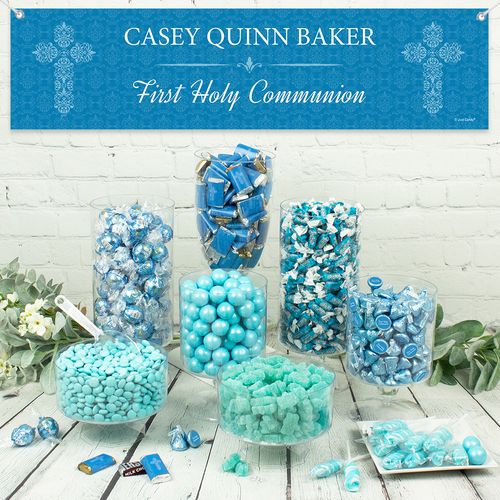 Personalized Boy First Communion Elegant Cross Deluxe Candy Buffet