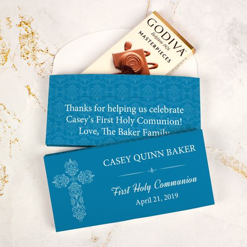 Deluxe Personalized First Communion Godiva Chocolate Bar in Gift Box- Elegant Cross