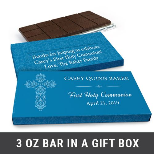 Deluxe Personalized Elegant Cross First Communion Chocolate Bar in Gift Box (3oz Bar)