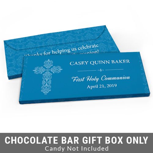Deluxe Personalized Elegant Cross First Communion Candy Bar Favor Box