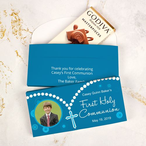 Deluxe Personalized First Communion Godiva Chocolate Bar in Gift Box- Rosary